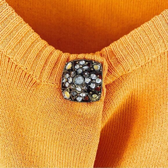 Josephine Chaus Orange Jeweled Short Sleeve Sweater 1X - Picture 6 of 11
